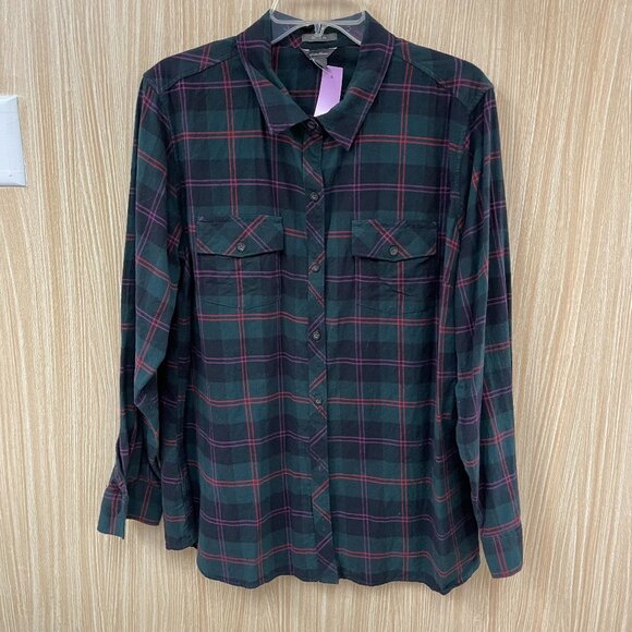 Eddie Bauer Green Plaid Top size 2X - Picture 1 of 5